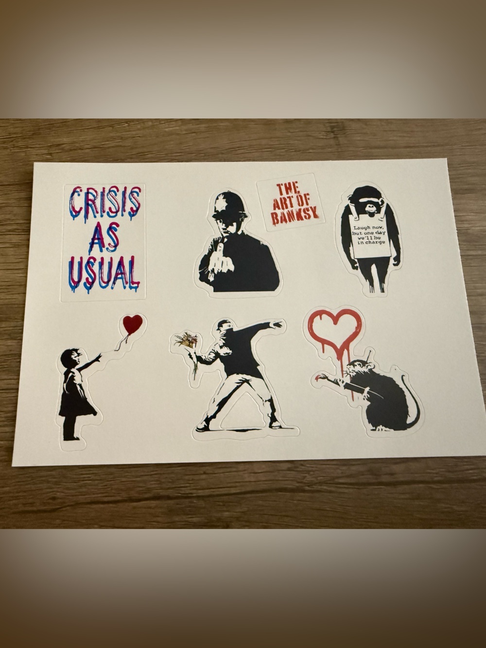 Banksy Style Black & White Street Art Sticker Sheet - Red Accents